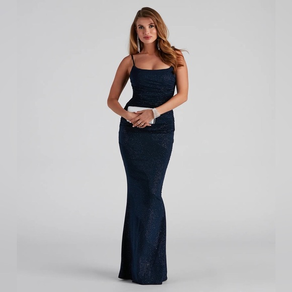 Windsor Navy Blue Tatum Formal Glitter Mermaid Dress - Picture 1 of 9